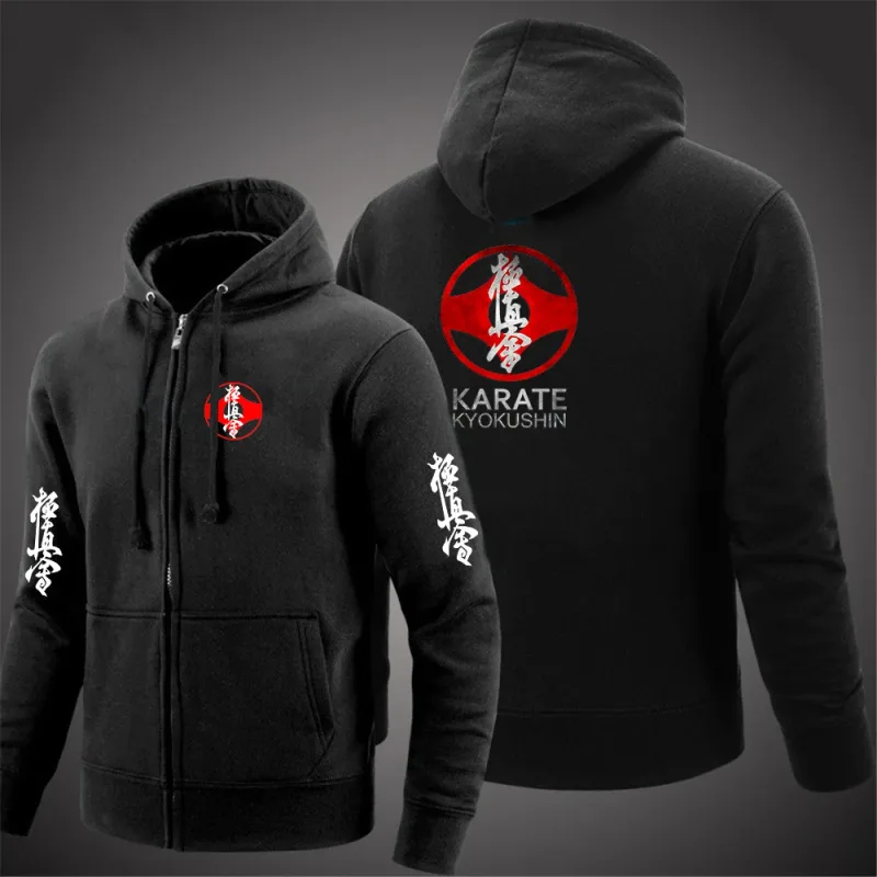Kyokushin Karate Impresso Com Capuz Manga Longa Jaqueta Masculina Com Cordão Fechamento Com Zíper Cor Sólida Moletom Casual Roupas