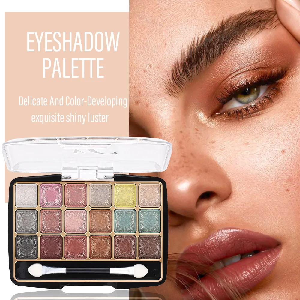 Paleta de sombras fosca brilhante, 18 cores, com pincel de sombra dupla, multitom, tom de terra, glitter, paleta de maquiagem para os olhos