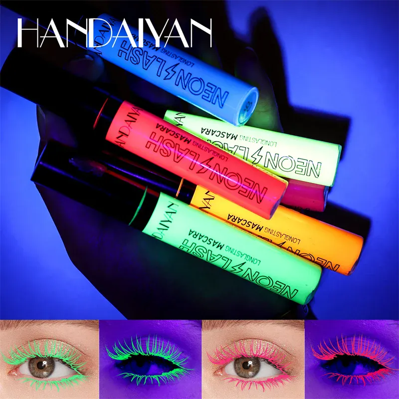 Rímel fluorescente à prova d'água, sem florescimento, secagem rápida, colorido, neon, curvador, amarelo, azul, alonga os cílios, cosméticos — image 4