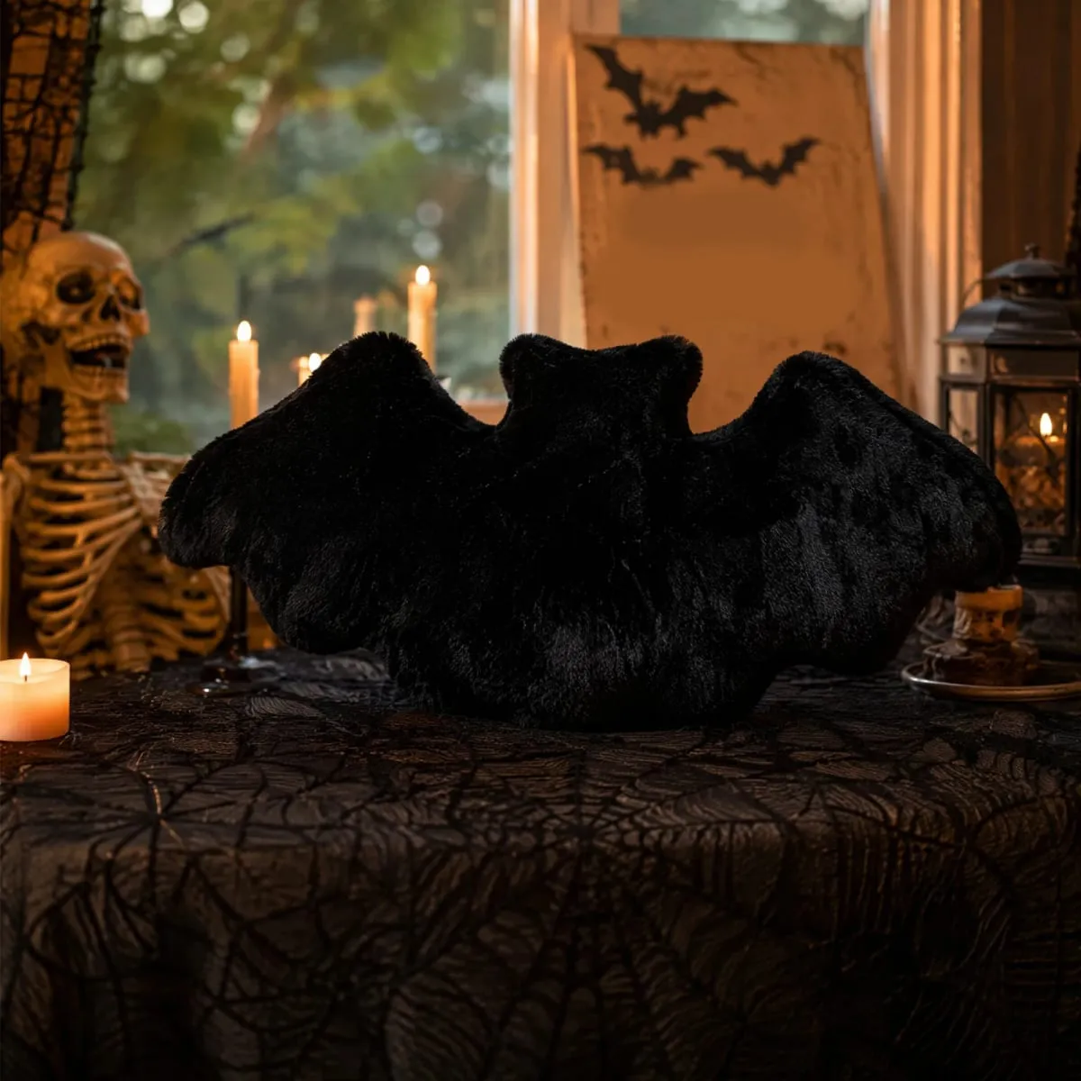 Gothic Throw Pillows 17.72x9.06 Inch Halloween Decorative Pillow Furry Bat Plush Pillows for Halloween Decorative Home Sofa Bed