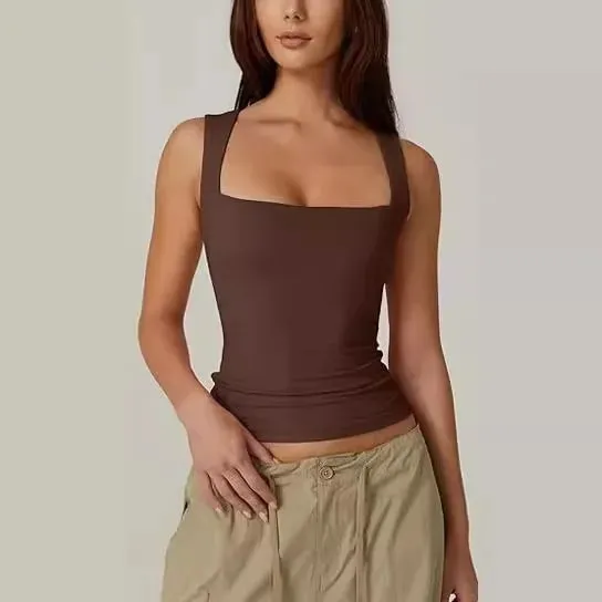 2026 verão feminino pescoço quadrado sem mangas dupla camada tanque topo básico apertado camiseta y2k goth regata feminina colheita topos