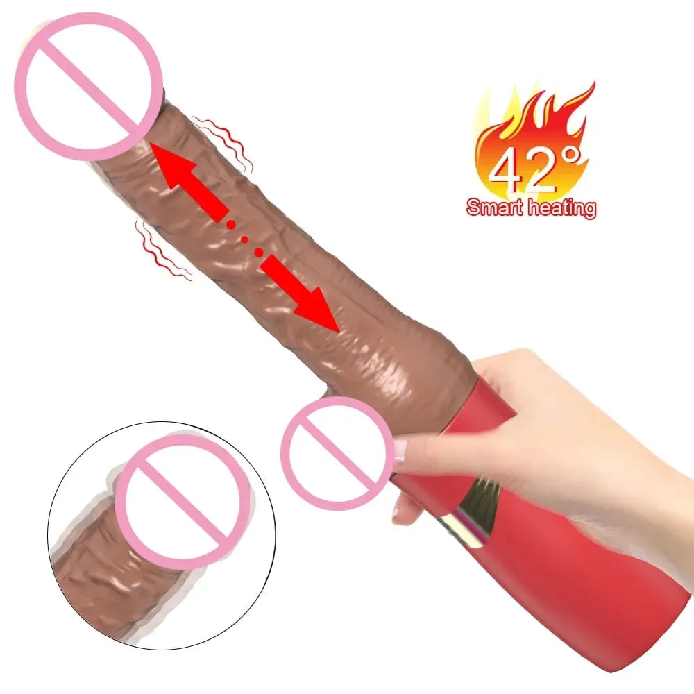 女性逼真推力假陽具振動器帶加熱和伸縮功能肛門陰道刺激器情侶性玩具
