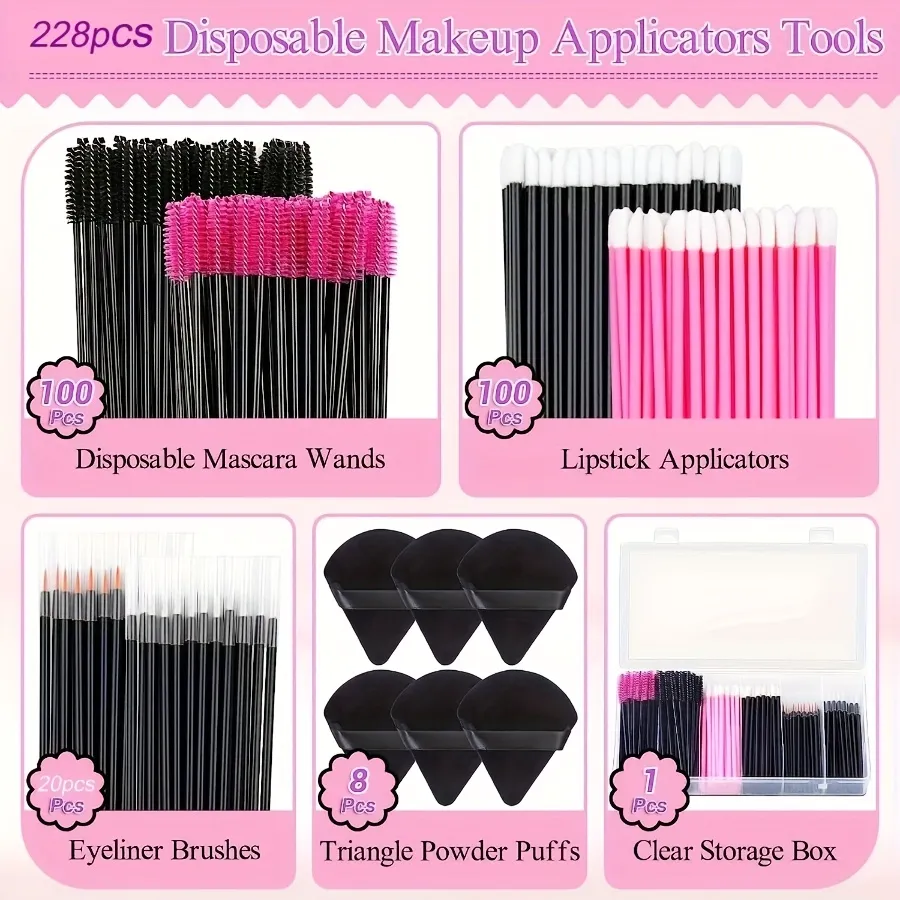 Conjunto de pincéis de maquiagem 229 PCS - 100 pincéis para cílios e 100 pincéis para lábios com estojo de armazenamento Kit completo para iniciantes/profissionais (salão de beleza e uso doméstico)