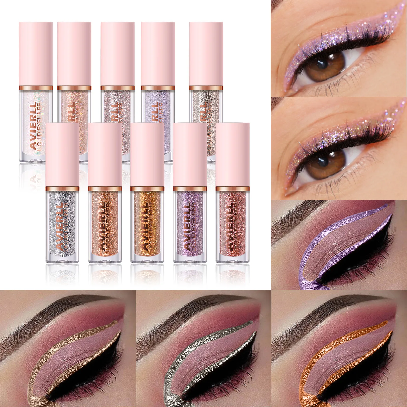 Waterproof Glitter Eyeliner Pen Eye Shadow Stick Long-Lasting Quickly Dry Diamond Shiny 10 Colors Liquid Eyeliner Big Eye Makeup