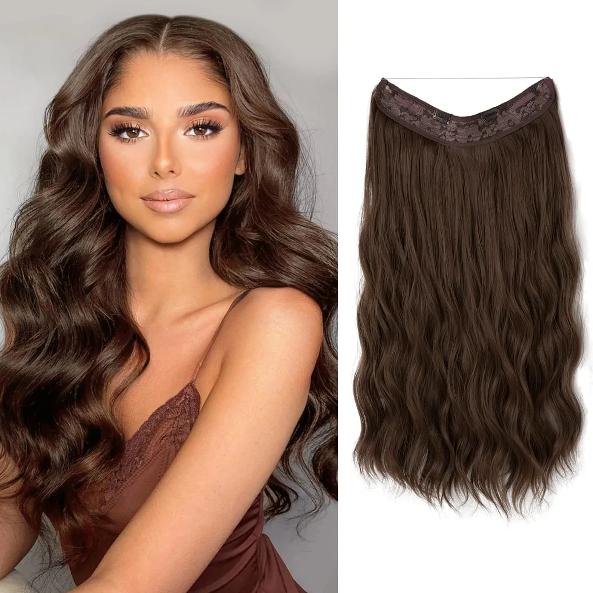 Fio invisível ondulado sintético com clipes, extensão de cabelo, linha de peixe, loiro natural, clipe em peça de cabelo falso