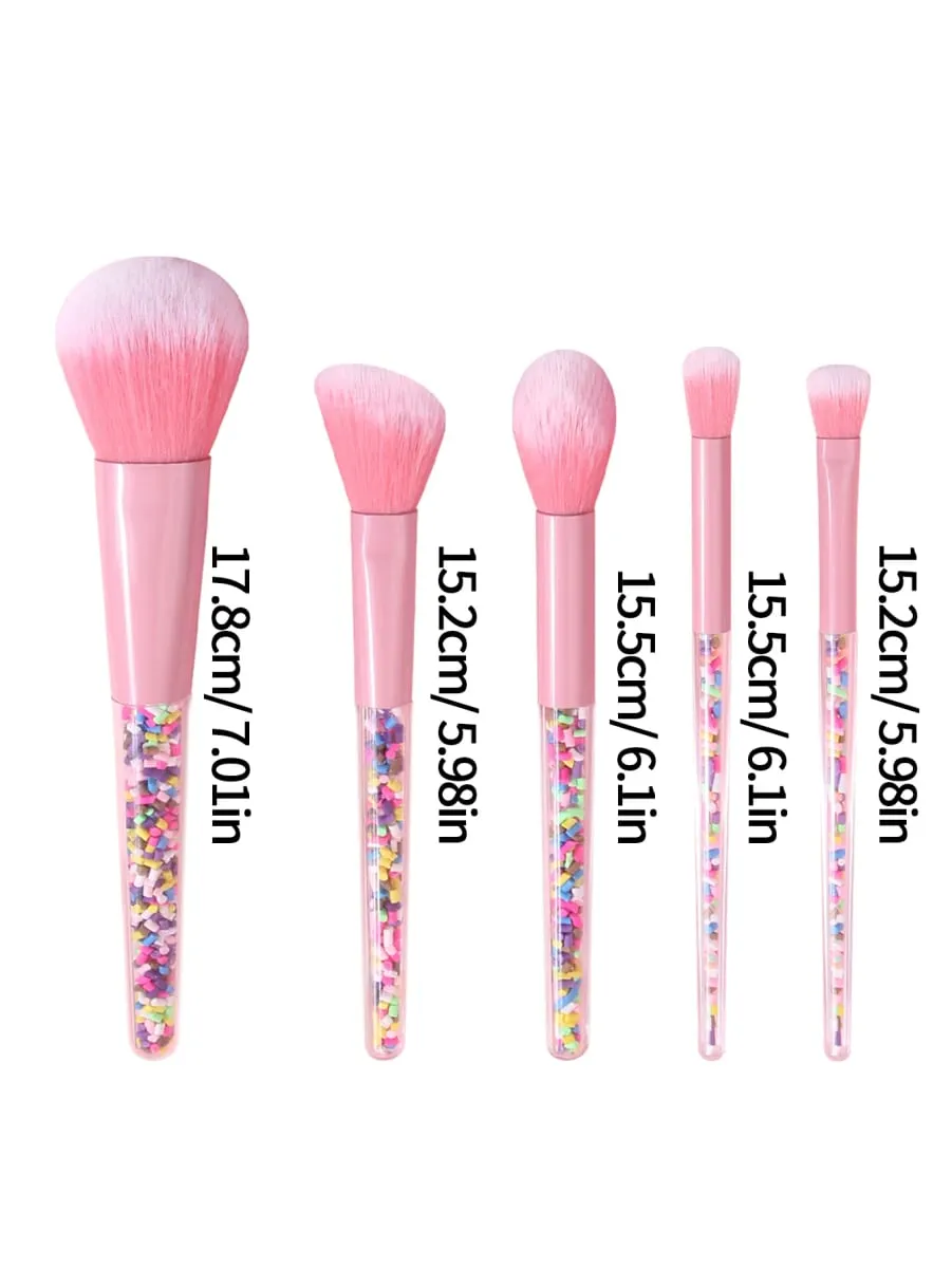 5 PCS Conjunto de pincéis de maquiagem para polvilhar doces Pincéis sintéticos macios rosa para rosto e olhos