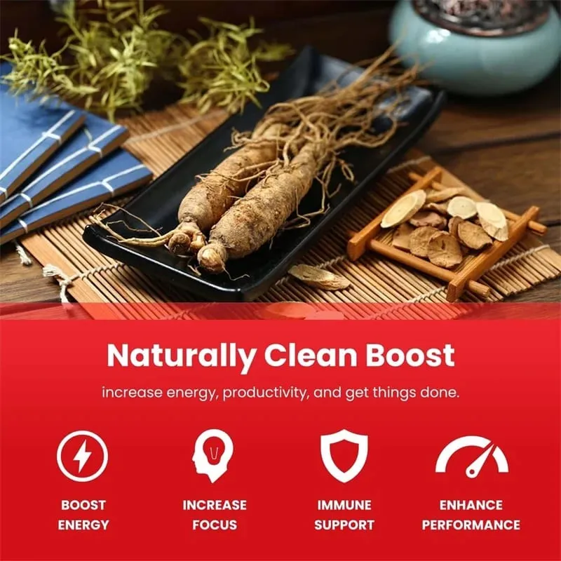 Suplemento coreano de ginseng vermelho - alta potência para desempenho de foco energético, vitalidade e suporte imunológico - para homens e mulheres