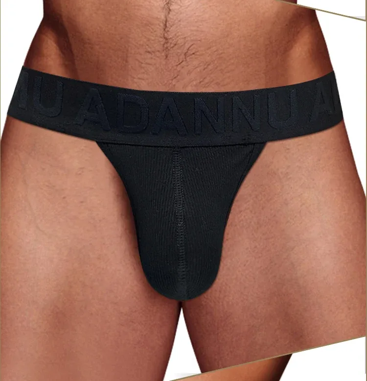 Cueca convexa de algodão com nervuras, confortável para a pele, sensação nua, letra em relevo, cintura larga, roupa íntima de ajuste fino