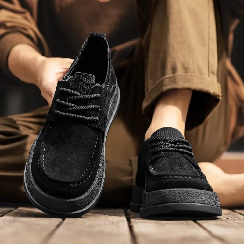 Outono dedo do pé largo primavera nova moda masculina versátil único botas curtas de couro macio botas masculinas zapatillas de deporte