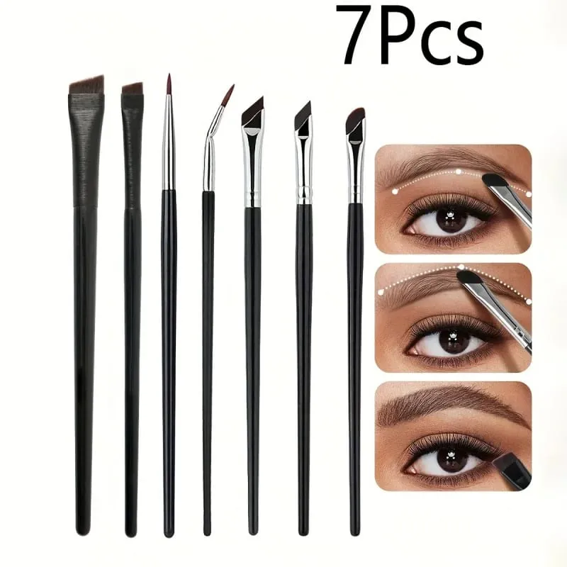 Conjunto de pincéis de maquiagem de precisão, 7 peças, lâmina de pincel de maquiagem para os olhos, sombra, delineador, pincel de maquiagem de sobrancelha inclinado — image 1