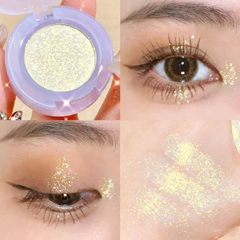 Sombra de olhos monocromática de alto brilho, à prova d'água, pêssego, rosa, longa duração, sedosa, fácil de colorir, diamante brilhante, cosméticos, 1 peça