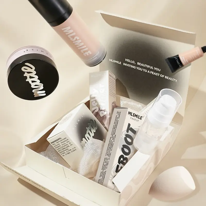 Conjunto de maquiagem facial tudo em um, base líquida em pó, primer e ovo para acabamento fosco de longa duração