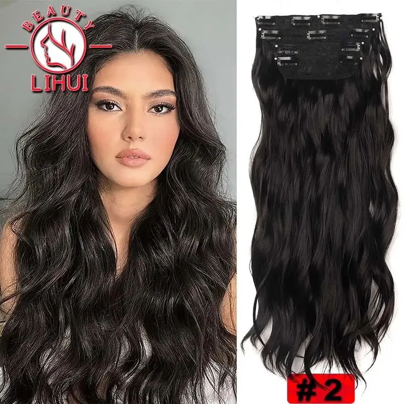 Long Curl Wave Clip In Hair Extensions 6Pcs/Set 16 Clips High Tempreture Synthetic Hairpiece Clip In Hair Extensions 24Inch
