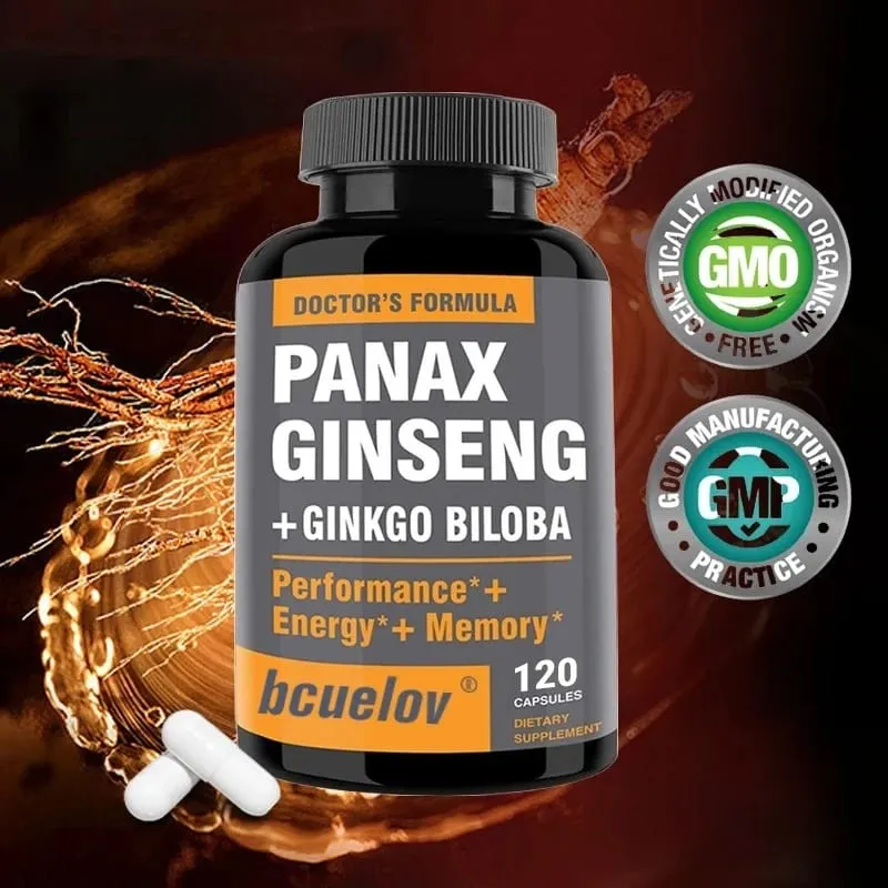 Cápsulas de extrato de Ginseng + Ginkgo Biloba - Ajuda a melhorar a energia e a vitalidade, memória anti-envelhecimento, saúde do cérebro e da visão — image 6