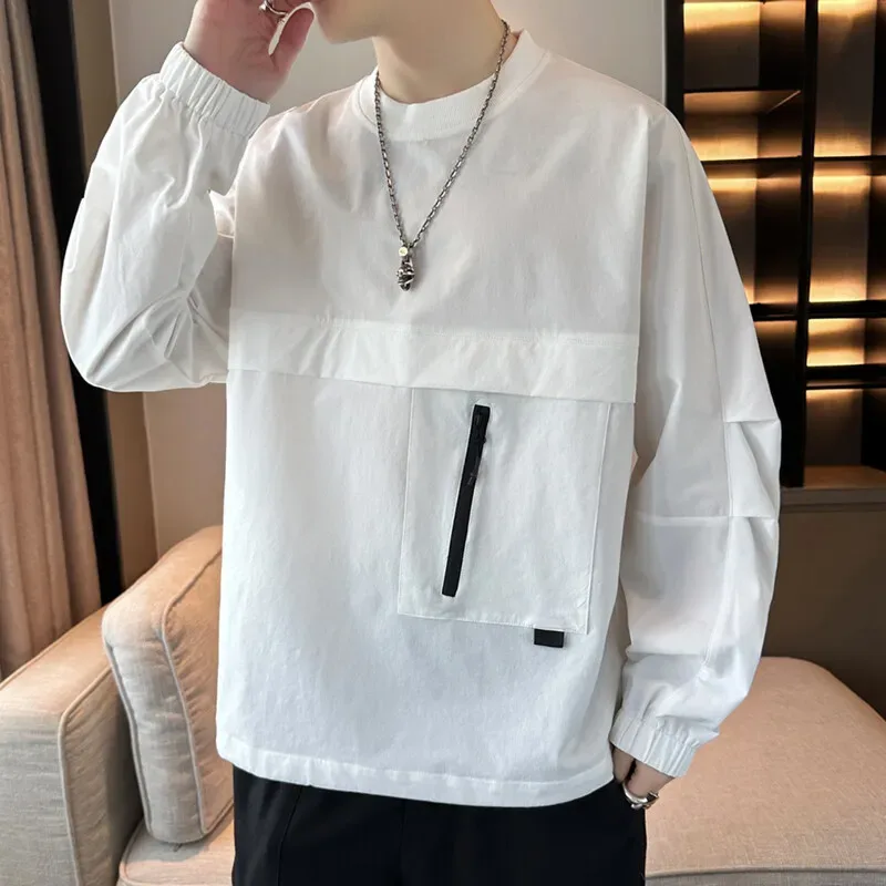 Pulôveres casuais masculinos leves e respiráveis ​​primavera verão náilon puxar em hoodies streetwear sólido topo camisolas roupas
