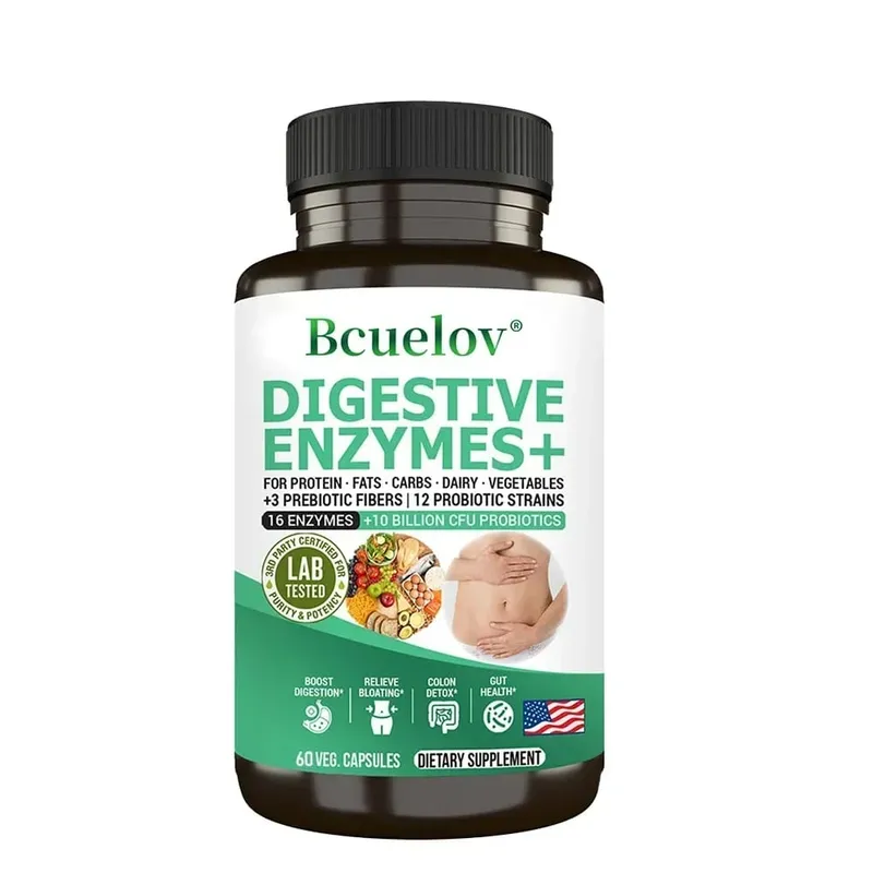 Digestive Enzyme Supplement - 3 Prebiotics 12 Probiotics 10 Billion CFU - Digestion Nutrient Absorption Colon Detoxification