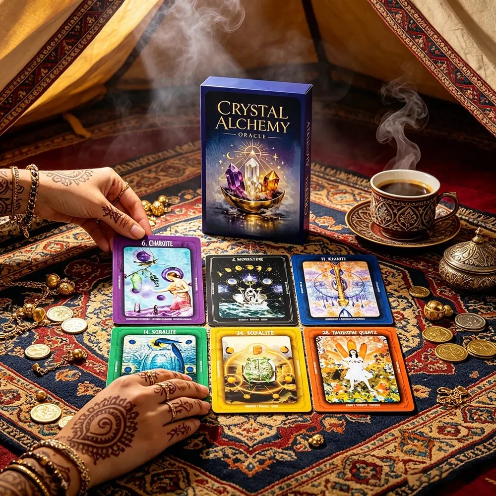 Cartas de oráculo de alquimia de cristal, baralho de adivinhação, cura de cristal, orientação espiritual, jogo de tabuleiro de tarô para leitura do destino, feitiçaria