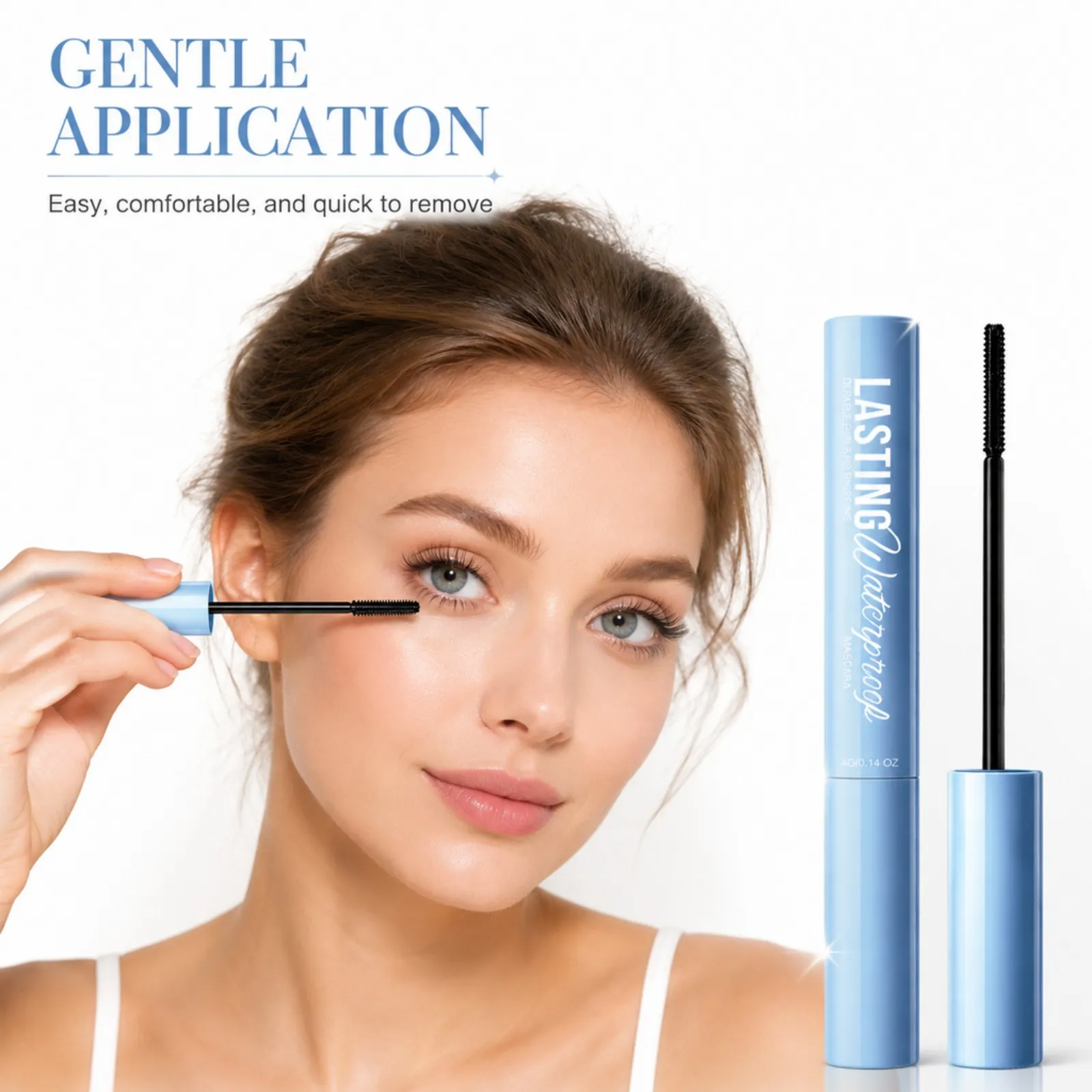Rímel ondulado de longa duração, à prova d'água, à prova de manchas, volumizador, maquiagem para os olhos, fórmula nutritiva, rímel de fibra de seda preta 4g