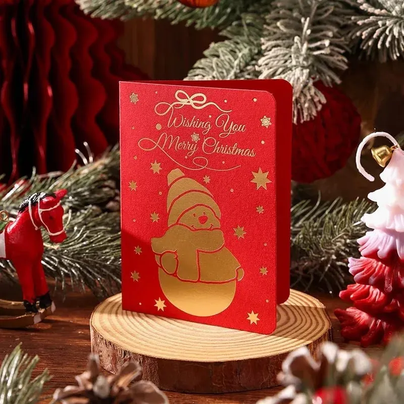10 pçs vintage folha de ouro cartões dobráveis ​​de natal multi padrão bênção cartões de férias cartões de presente de ano novo