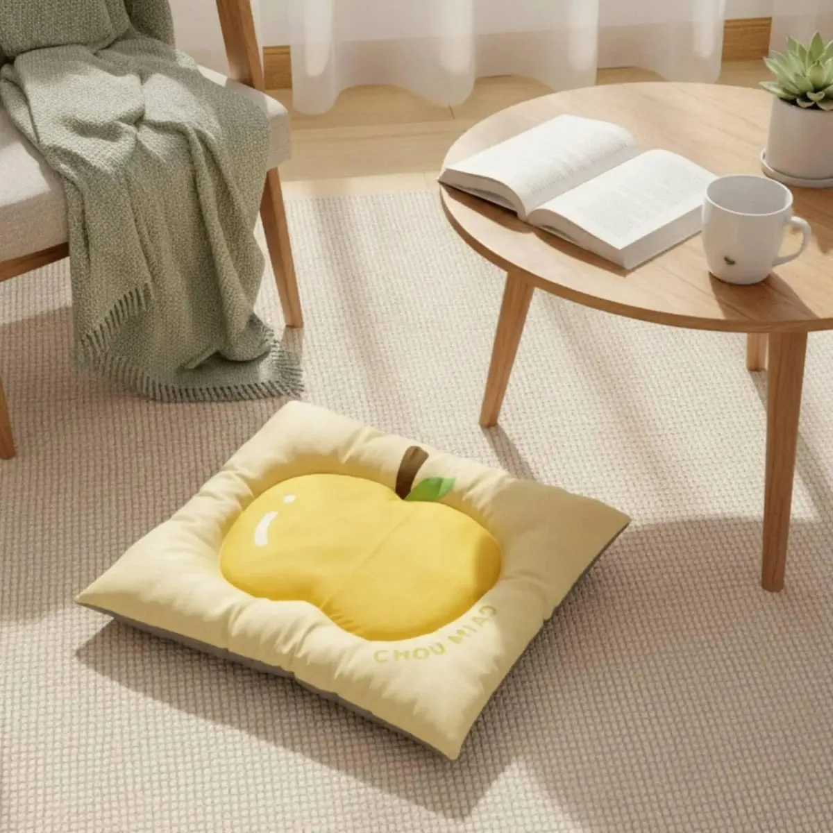 Almofada para animais de estimação com borda acolchoada Cama para animais de estimação com estampa de frutas encantadora acolchoada para