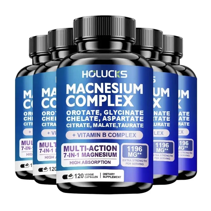 Suplemento de Complexo de Magnésio 1000mg com Vitaminas C E B1 B2 B6 B12 Quelatado Magnésio Glicinato Malato Taurato e Citrato