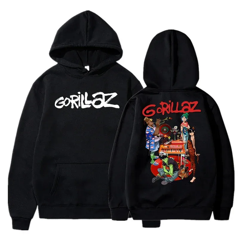 秋冬套頭衫長袖寬鬆柔軟衛衣街頭服飾外套 Gorillaz 印花男女連帽衫