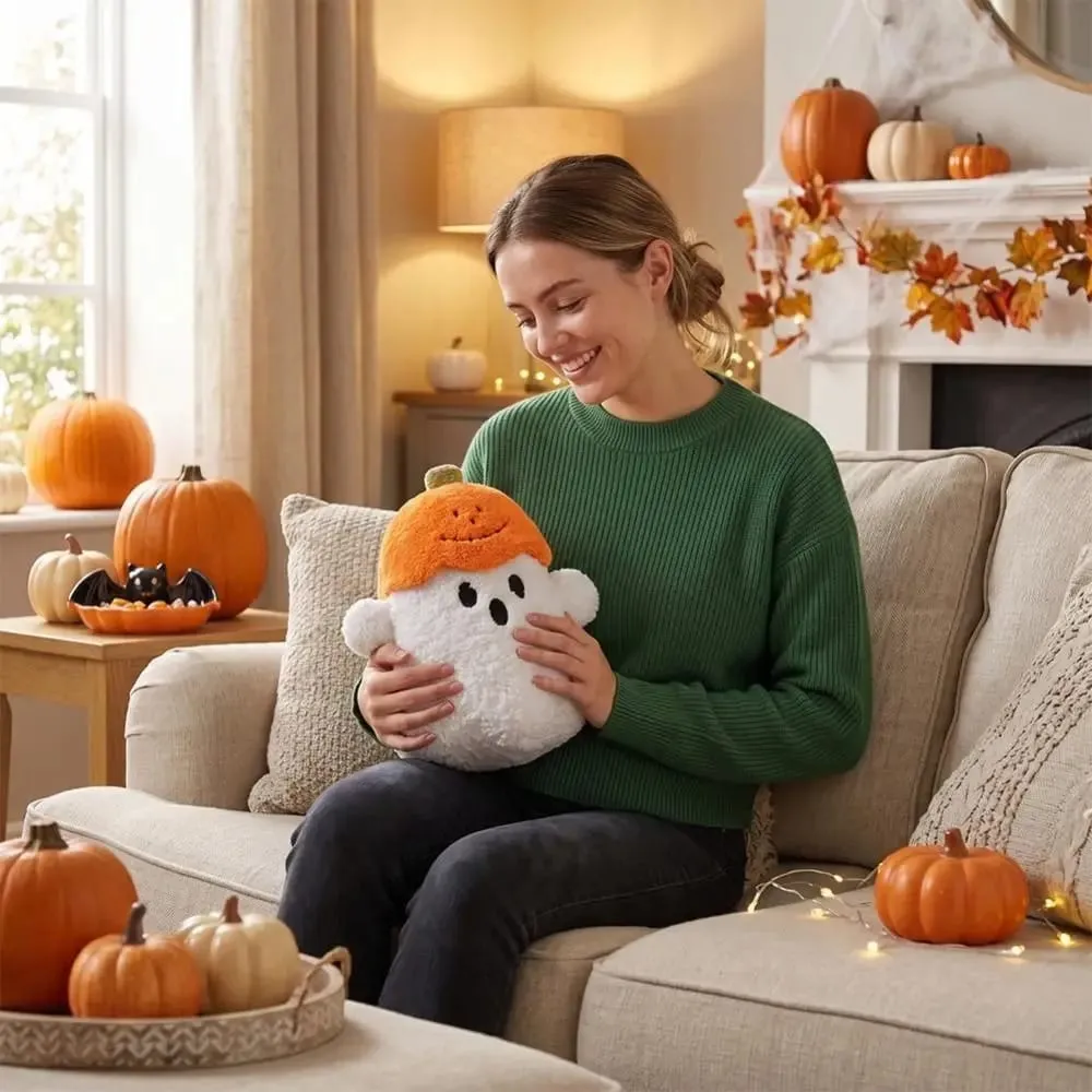 Cozy Ghost Decorative Cushion Hug Pillow Fabric PP Cotton Filling Pumpkin Pillow Ghost Halloween Theme