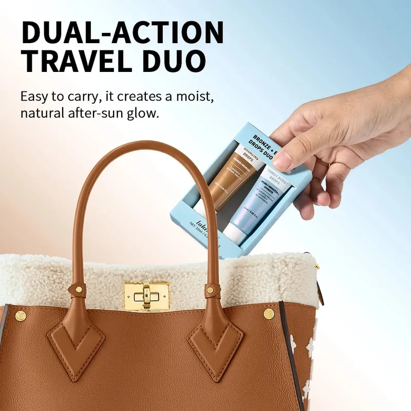 2psc bronze e iluminar gotas duo kit explosão e bronzeamento gotas conjunto de cuidados com a pele nutrir visivelmente iluminar hidratar tamanho de viagem bronze