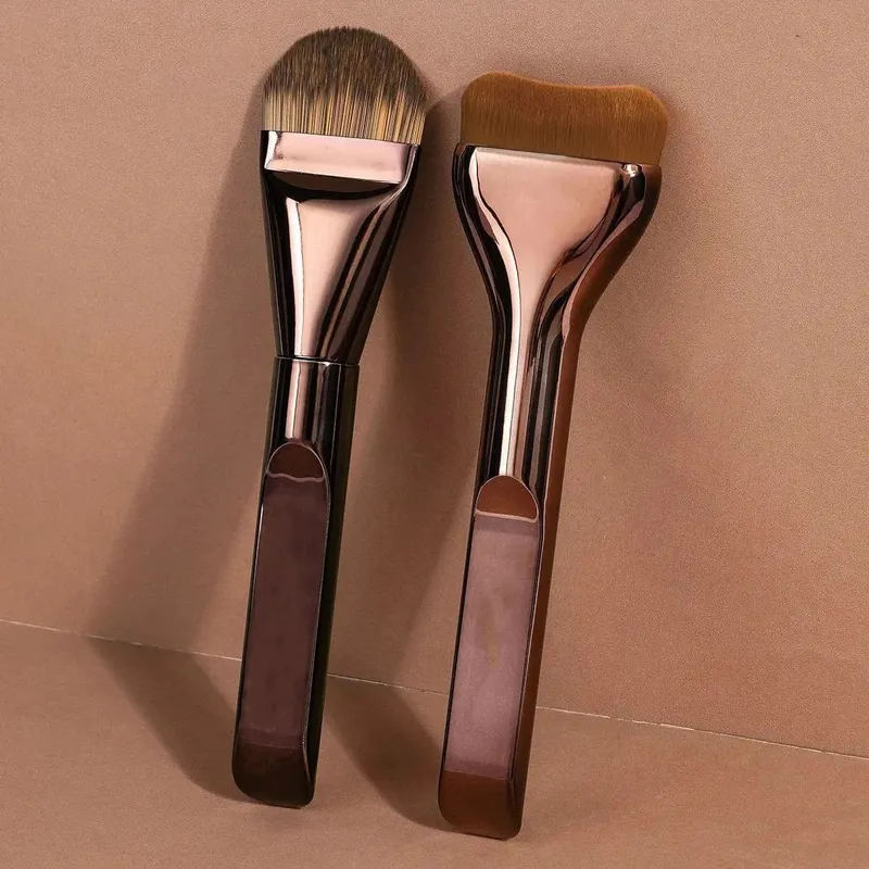 Novo 2 pçs profissional fundação pincéis de maquiagem cabelo denso macio para misturar creme líquido impecável pó maquiagem ferramentas de beleza