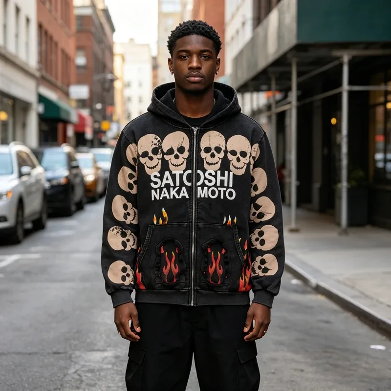 Street Casual SATOSHI Hoodies Pullover Embossed Pattern Embroidery Turtle Shell Design Washed Hooded Men Women Loose Sweatshirts — image 31