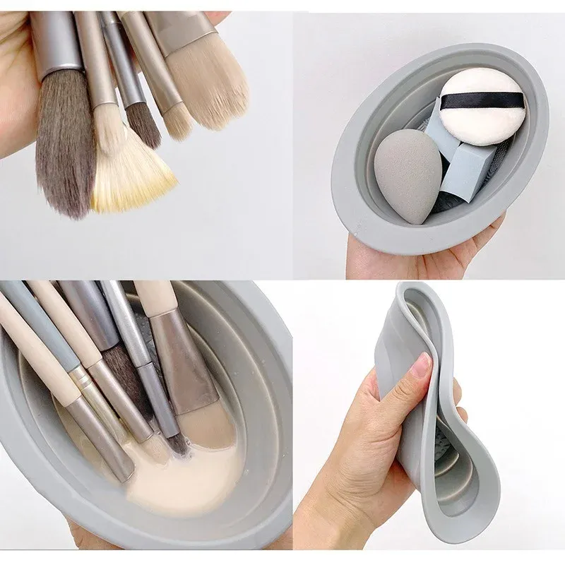Escova de maquiagem de silicone limpador tigela dobrável tapete limpo cosméticos fundação sombra em pó escovas ferramentas de limpeza suprimentos de maquiagem