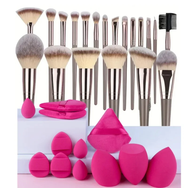 1-20 pçs pincéis de maquiagem conjunto sombra de olho fundação blush iluminador corretivo ferramenta de beleza feminina puffs beleza esponjas polegar puffs