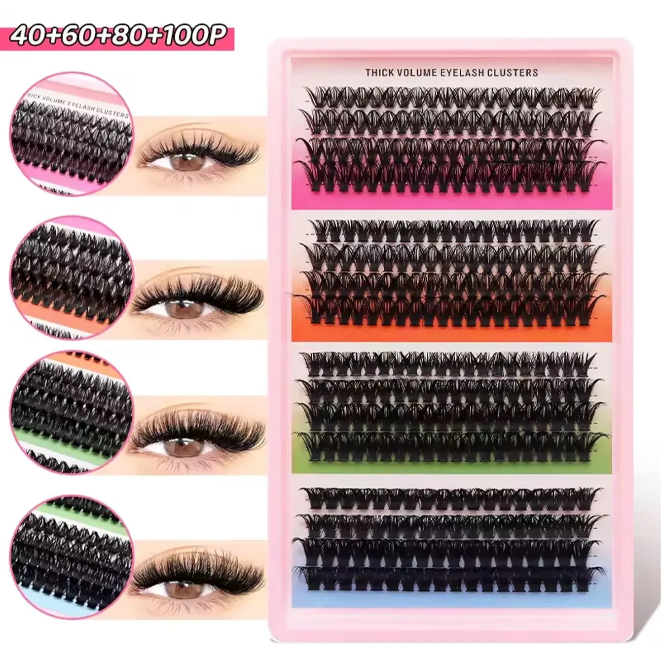 Olho de gato 16 linhas cluster cílios 406080100p misturado diy cílios individuais bandeja grossa diy extensão de cílios finos volume cílios