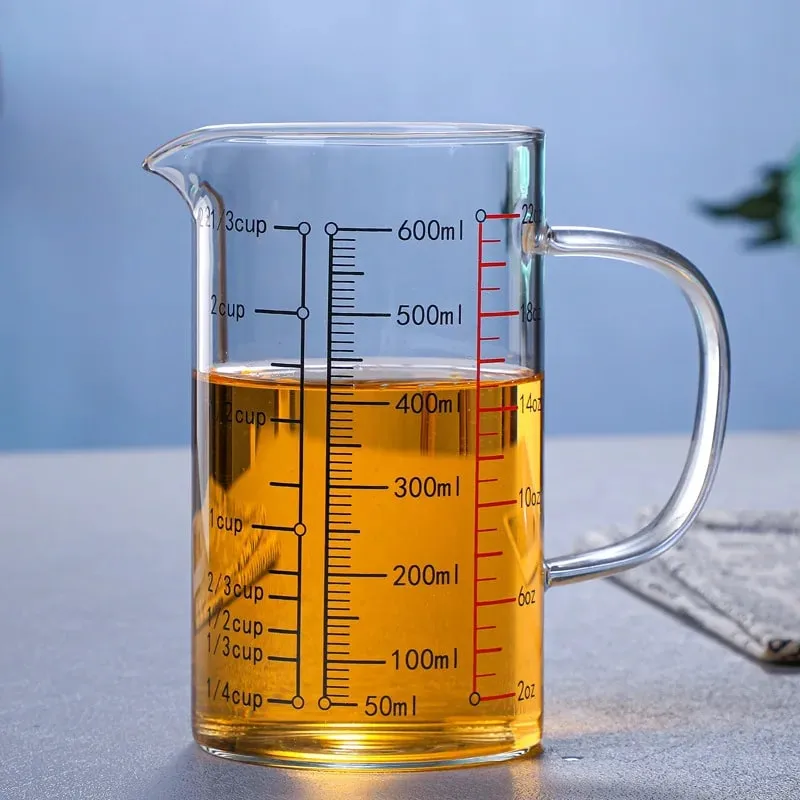 Tasses à mesurer en verre Borosilicate, tasse à échelle en verre transparent avec poignée, bec en forme de V, bécher à mesurer en verre de cuisine