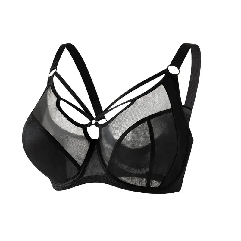 Plus size conjunto de sutiã d-l copo minimizador cobertura completa lingerie anti flacidez push up malha respirável calcinha de cintura alta feminina — image 2