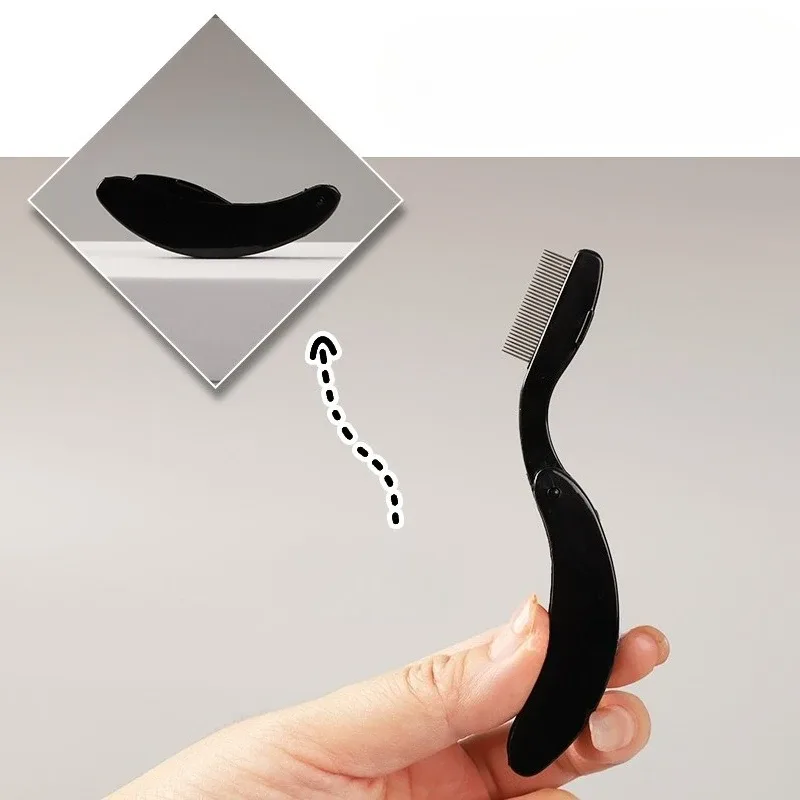 1pc design curvo escovas de cílios pentes separador dobrável aço inoxidável ferramenta pentear cílios beleza portátil