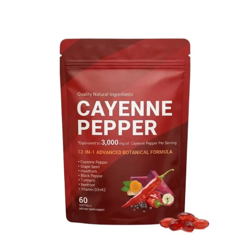 Suplemento de cápsulas de pimenta caiena com semente de uva, beterraba, cúrcuma, vitaminas D3 K2, suporte de ervas, veias das pernas, saúde dos vasos sanguíneos