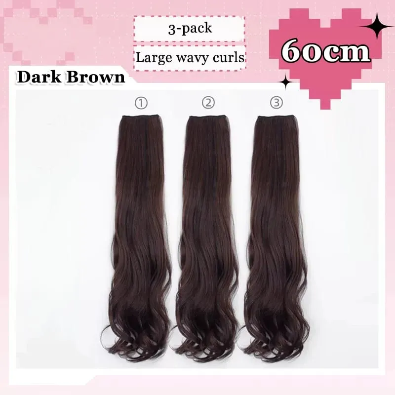 3Pcs/Set 6Clips Hair Extension Black Long Large Wavy Curls Natural Hair Hairpiece Heat Resistant Fiber For Women Hairstyle
