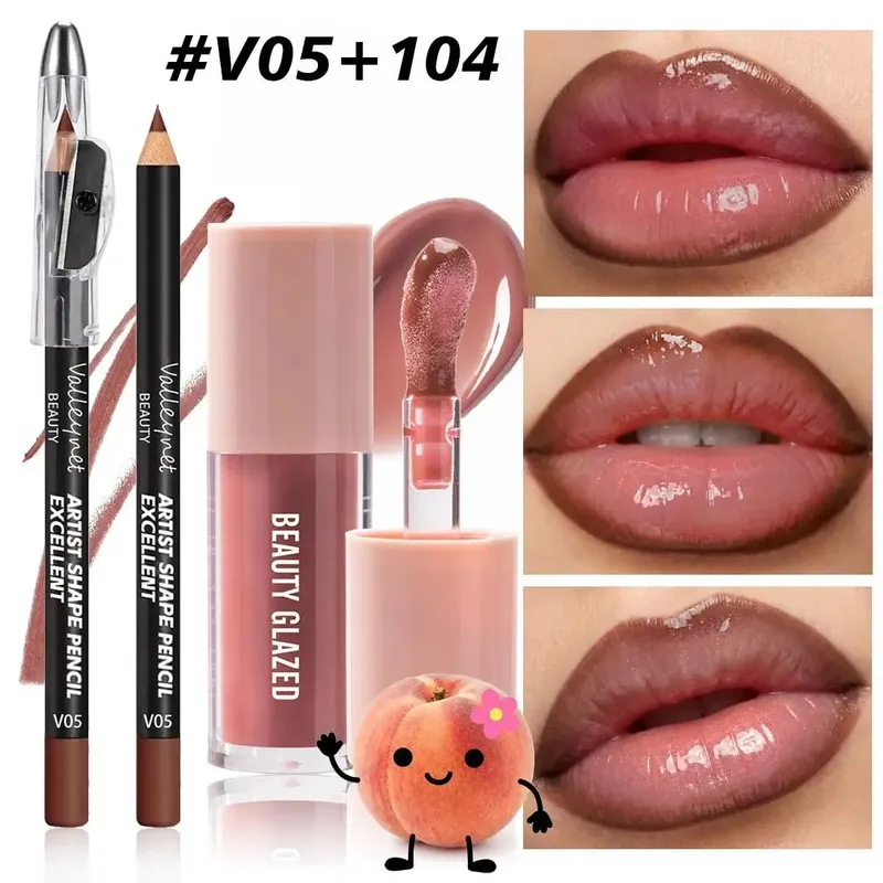 2 Pçs/set Precision Lip Kit Duo - Forro Cremoso com Apontador Embutido e Batom Líquido Hidratante - Conjunto de Maquiagem de Contorno Definido