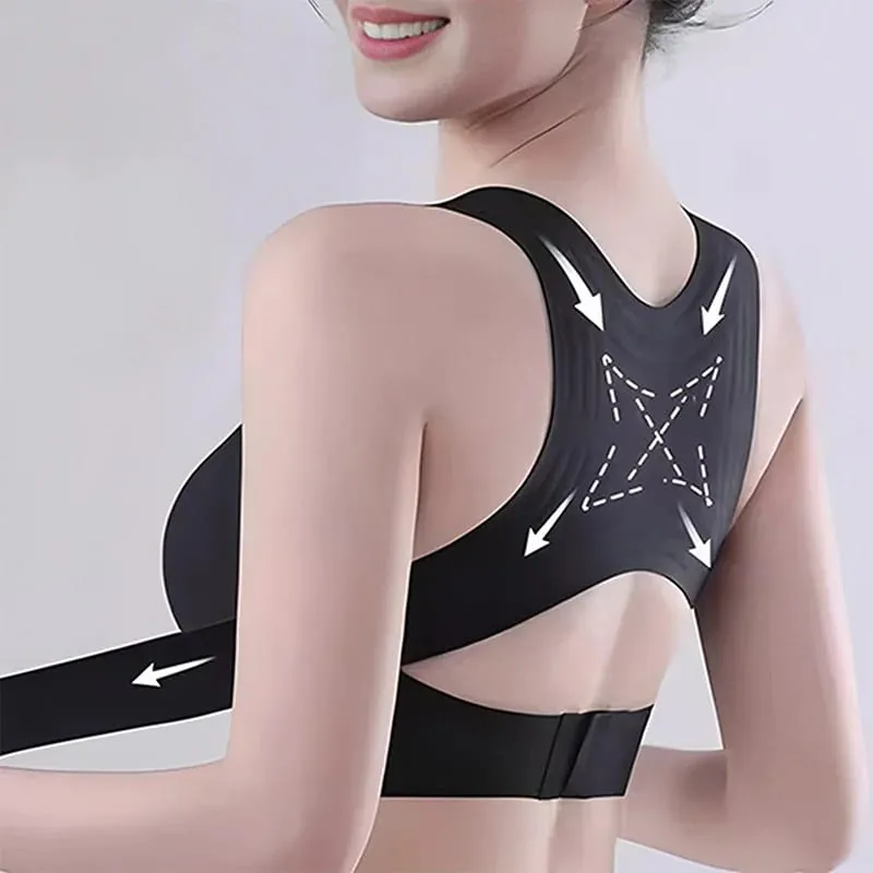 Women Front Closure Cross Back Wireless Posture Bras Seamless Full Coverage Support Push Up Bralettes Posture Corrector Bras