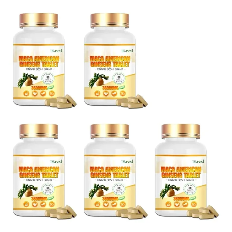 Pó orgânico de raiz de maca com suplemento de extrato de ginseng para saúde de homens e mulheres - pílulas veganas para melhorar a potência