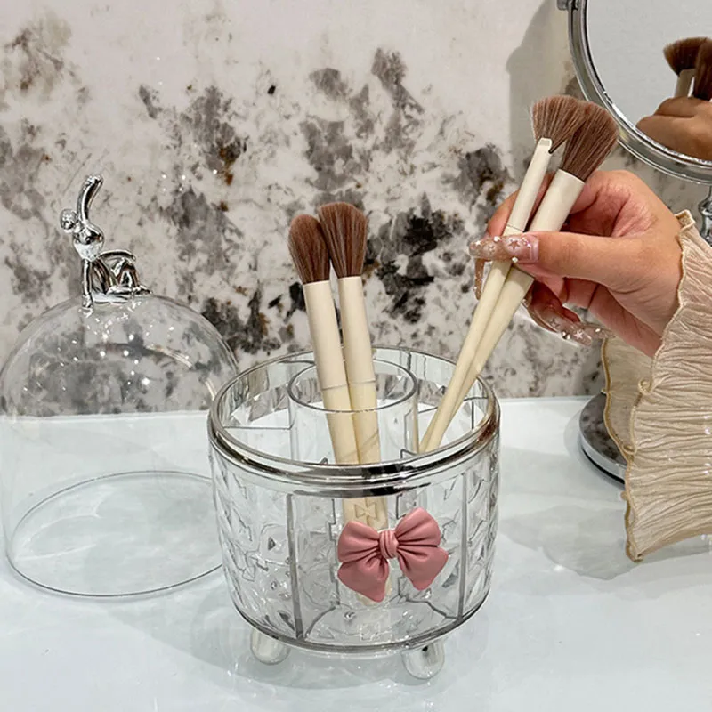 Organizador de pincéis de maquiagem rotativo 360 °, plástico transparente, à prova de poeira, caixa de armazenamento de ferramentas cosméticas para organizador, batom, pincéis de maquiagem