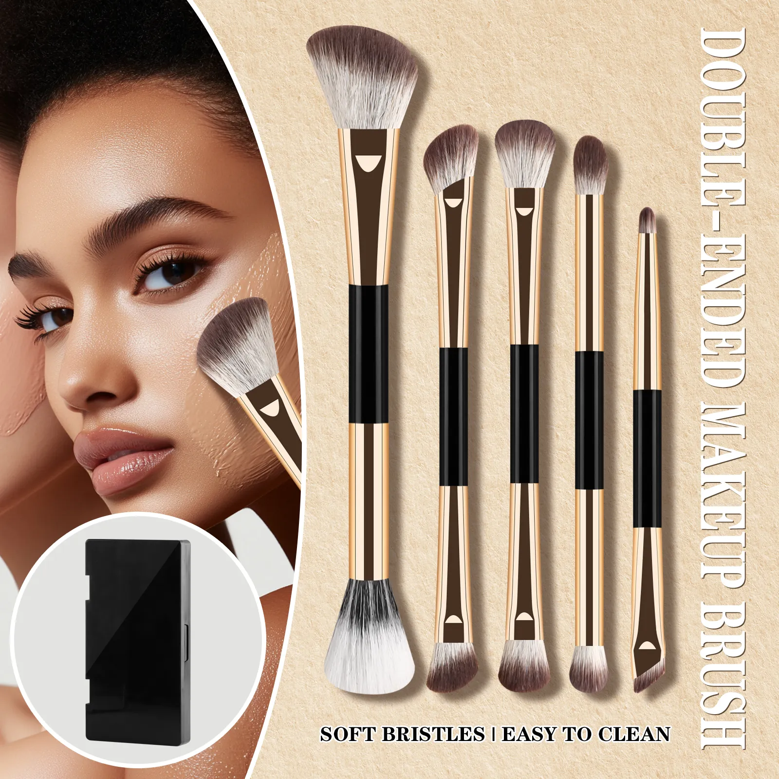 5Pcs Dual Ended Face Eye Brush Kit With Storage Box Blush Detail Eyeliner Brushes For Travel Touch Up — image 4
