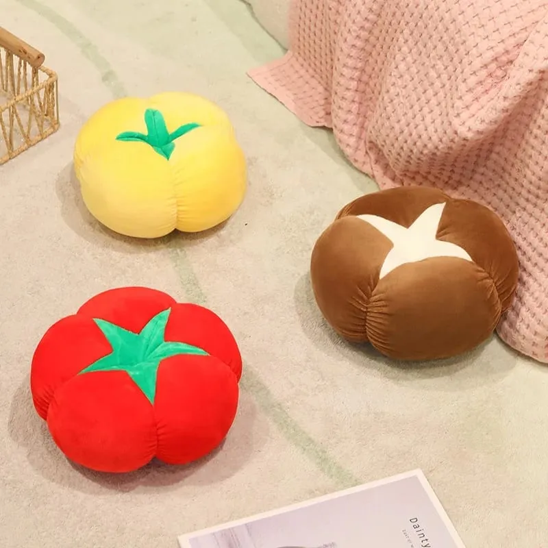 Kawaii Simulation Veggie Fruit Plush Cushion Persimmon Shiitake Mushroom Tomato Soft Decor Pillow For Bedroom Sofa Gift