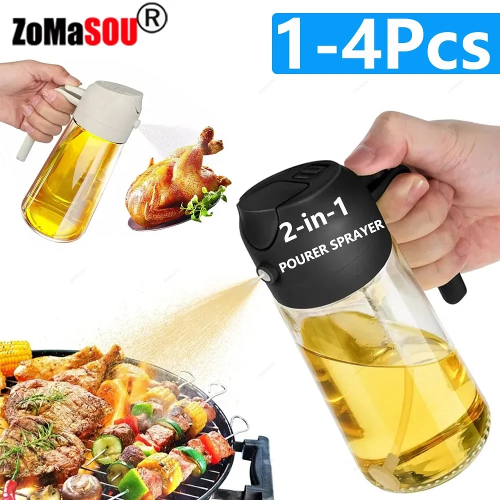 1-4pc 2-em-1 pulverizador pourer óleo garrafa vazia recipiente de óleo de plástico dispensador vaporizador cozinha churrasco acampamento utensílios de cozinha