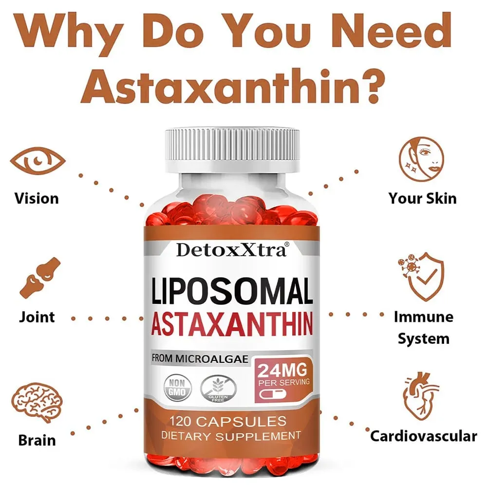 Astaxantina lipossomal 24mg, antioxidante premium de alta absorção, suporta metabolismo, pele dos olhos, articulações e saúde imunológica, não-OGM — image 4