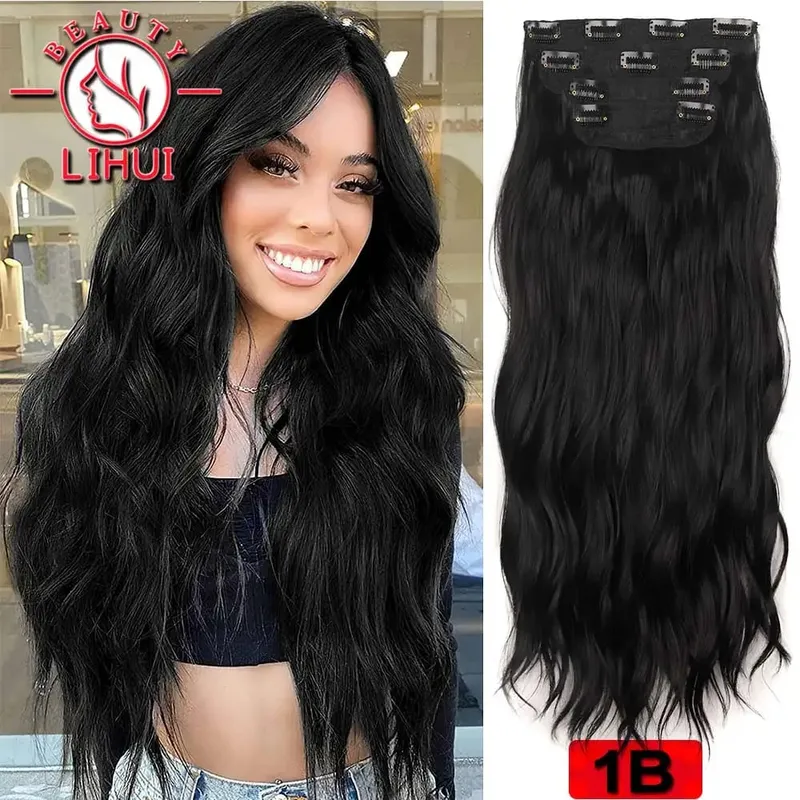 Long Curl Wave Clip In Hair Extensions 6Pcs/Set 16 Clips High Tempreture Synthetic Hairpiece Clip In Hair Extensions 24Inch