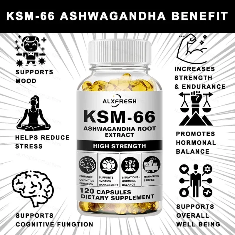 Ashwagandha 膠囊支持緩解壓力和情緒 深度睡眠 增加力量 耐力 肌肉生長和荷爾蒙平衡