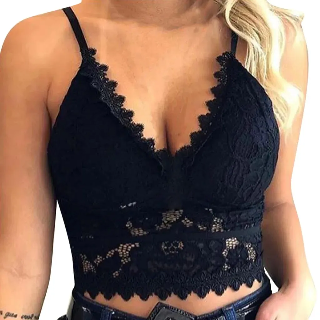 Sexy Lace Hollowing Mesh See Through Slim Backless Halter Crop Top Spaghetti Strap Sheer Embroidery Camisole Vest Corset — image 6