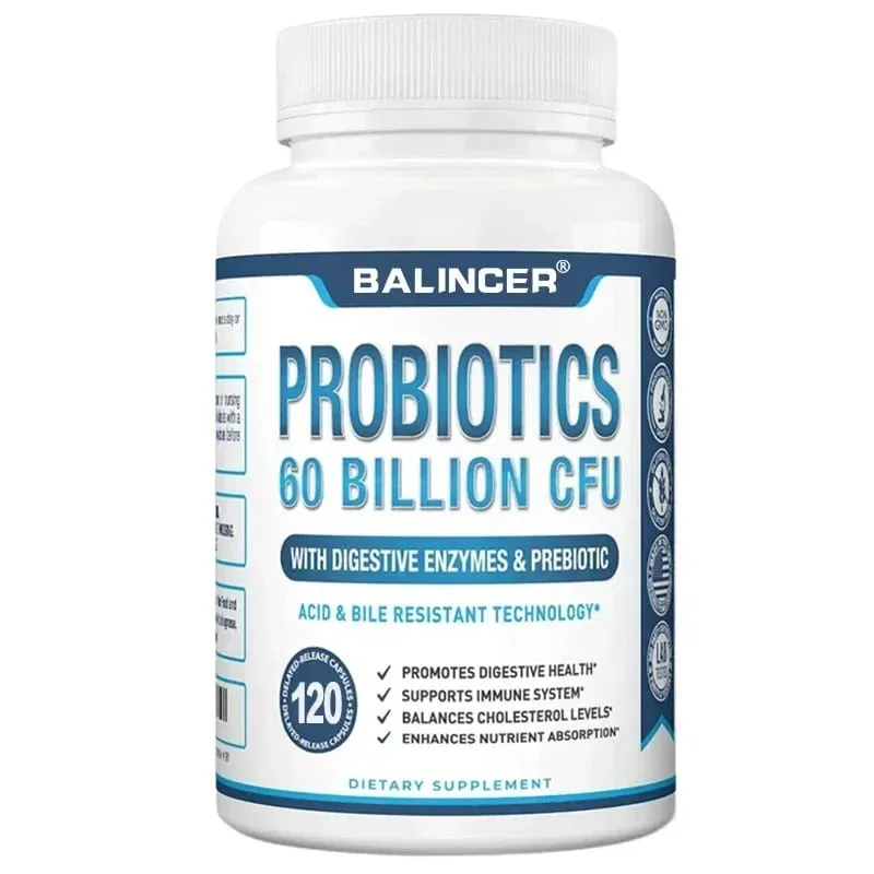 Suplementos probióticos + prebióticos - contém enzimas digestivas para apoiar a saúde digestiva e o sistema imunológico